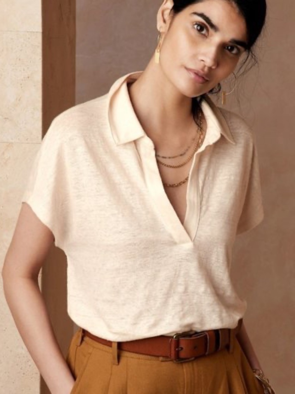 Banana Republic Cream Linen Polo Shirt